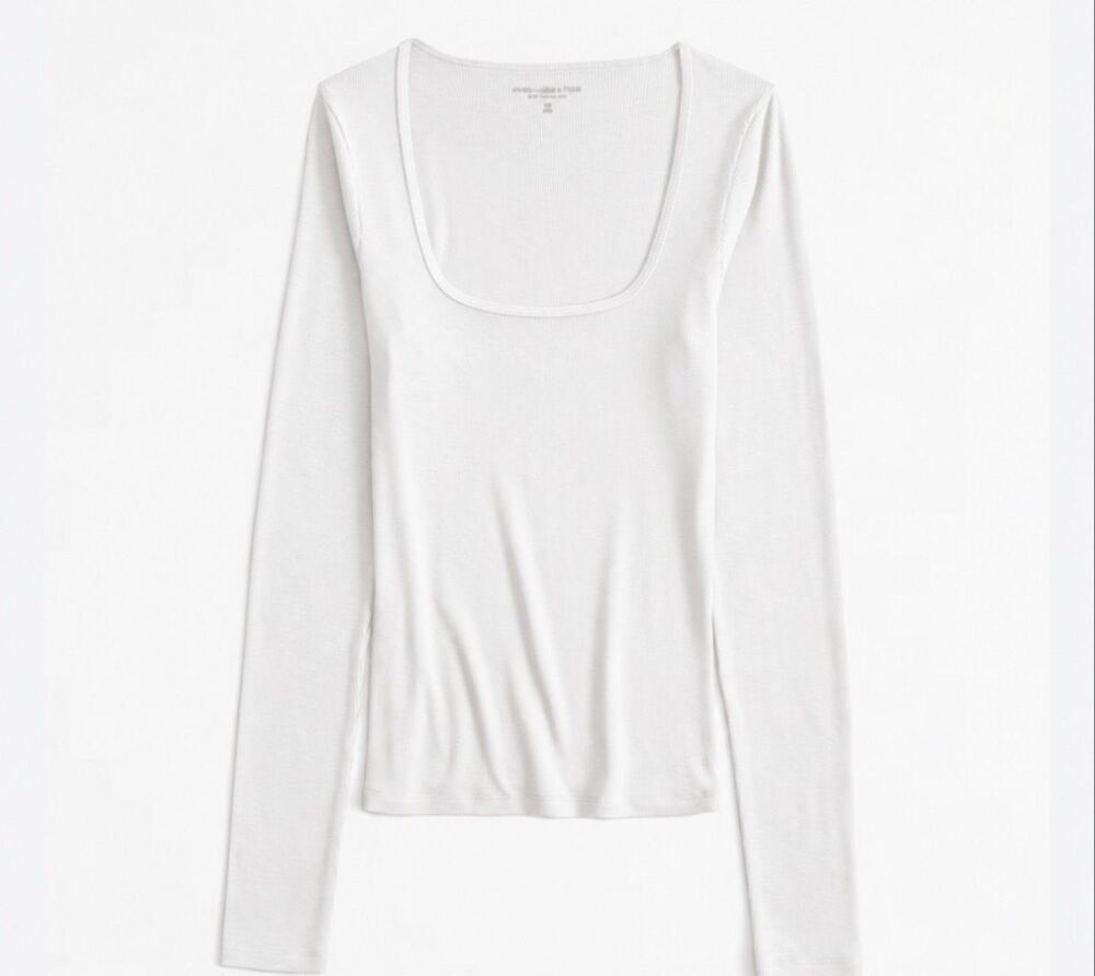 Abercrombie A&F Essentials White Square Neck Long Sleeve Top L